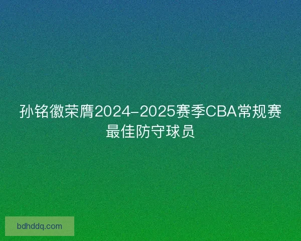 孙铭徽荣膺2024-2025赛季CBA常规赛最佳防守球员